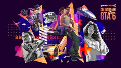 Composite image featuring artwork from GTA 6 for GamesRadar's Countdown to GTA 6