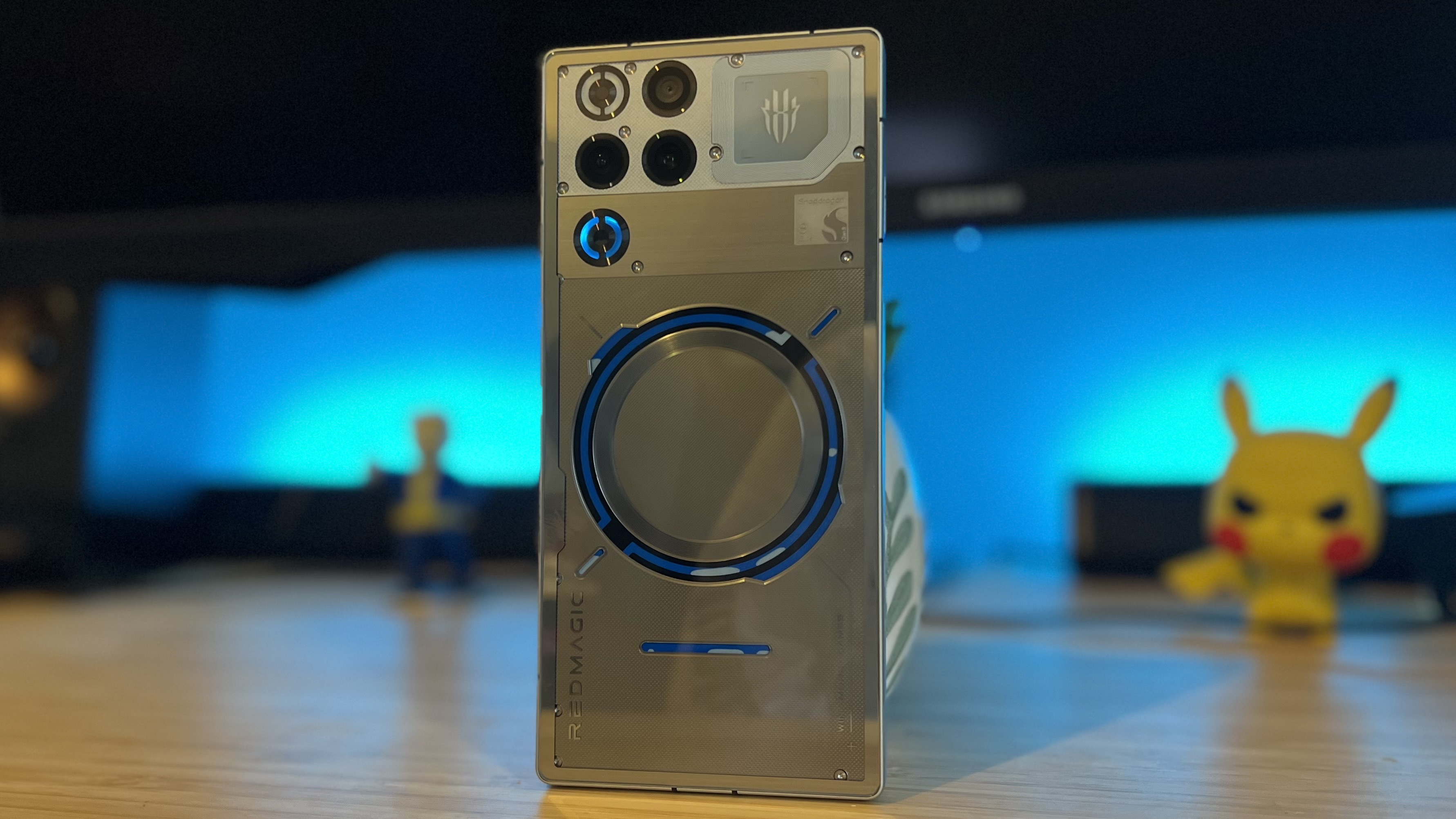 RedMagic 11 Pro gaming phone standing on wooden desk