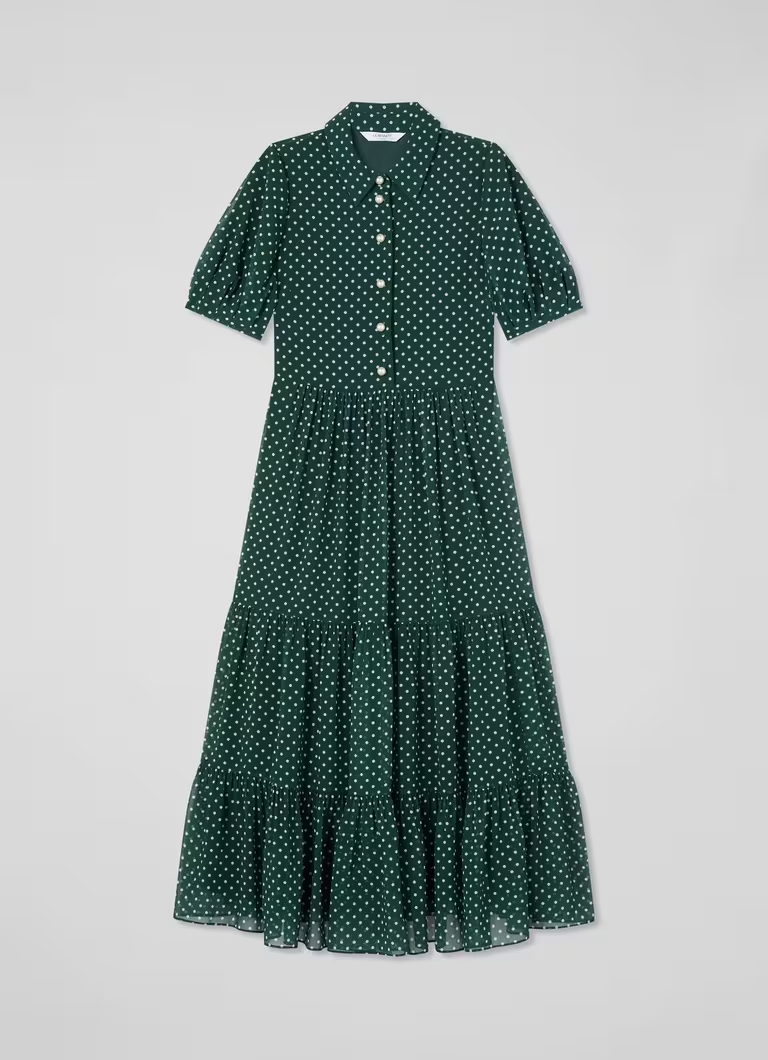 A short sleeved green polka dot L.K. Bennett Rumi dress