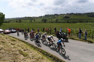 GORIZIA ITALY MAY 23 Dries De Bondt of Belgium and Team AlpecinFenix Simone Consonni of Italy and Team Cofidis Oscar Riesebeek of Netherlands and Team AlpecinFenix Lars Van Den Berg of Netherlands and Team Groupama FDJ Quinten Hermans of Belgium and Team Intermarch Wanty Gobert Matriaux Stefano Oldani of Italy and Team Lotto Soudal Dario Cataldo of Italy and Movistar Team Harm Vanhoucke of Belgium and Team Lotto Soudal Albert Torres Barcelo of Spain and Movistar Team Nikias Arndt of Germany and Team DSM Victor Campenaerts of Belgium and Team Qhubeka Assos Bauke Mollema of Netherlands and Team Trek Segafredo Max Walscheid of Germany and Team Qhubeka Assos Juan Sebastian Molano Benavides of Colombia and UAE Team Emirates Lukasz Wisniowski of Poland and Team Qhubeka Assos in the Breakaway during the 104th Giro dItalia 2021 Stage 15 a 147km stage from Grado to Gorizia Landscape Vineyards UCIworldtour girodiitalia Giro on May 23 2021 in Gorizia Italy Photo by Tim de WaeleGetty Images