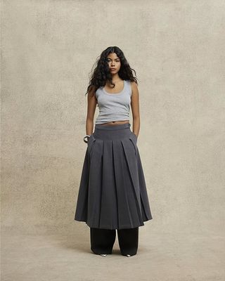 Grey Pleated Maxi Skirt