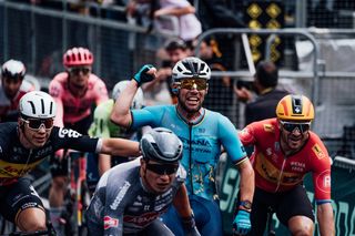 Picture by Zac Williams/SWpix.com - 03/07/2024 - Cycling - 2024 Tour de France - Stage 5: Saint-Jean-de-Maurienne to Saint Vulbas, France - Mark Cavendish of Team Astana Qazaqstan wins Stage 5 today in Saint Vulbus, France, taking his total Tour de France stage wins to 35 and breaking the record of 34 he shared with Belgian cycling legend Eddy Merckx.