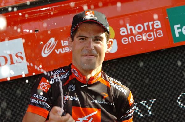 Imanol Erviti (Caisse d'Epargne) pops the cork on some bubbly after his Vuelta stage win.