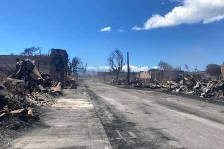 The charred remains of Lahaina, Hawaii, after a wildfire. 