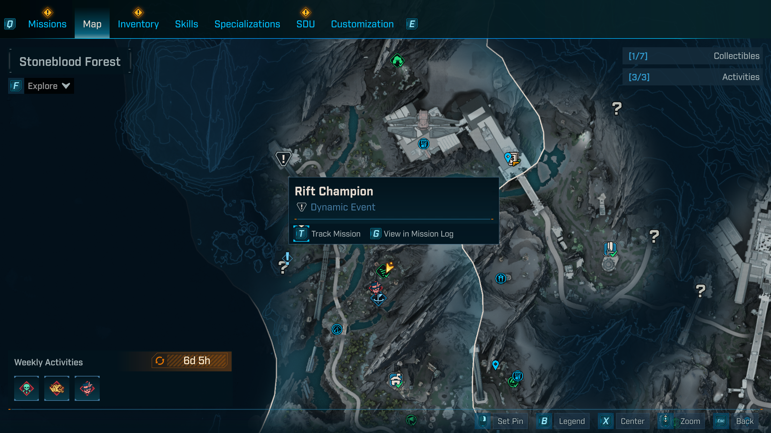 Borderlands 4 Rift Champion world bosses: A Rift Champion world event map icon in the Stoneblood Forest.