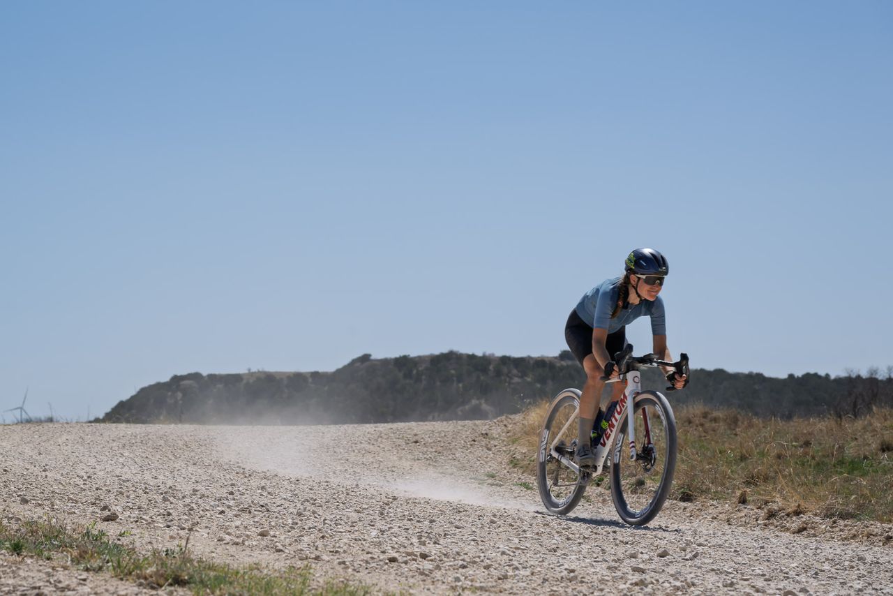 Lauren Stephens rode to a solo victory in the elite women's 103.5 mile race