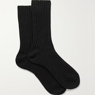 black cashmere ribbed socks