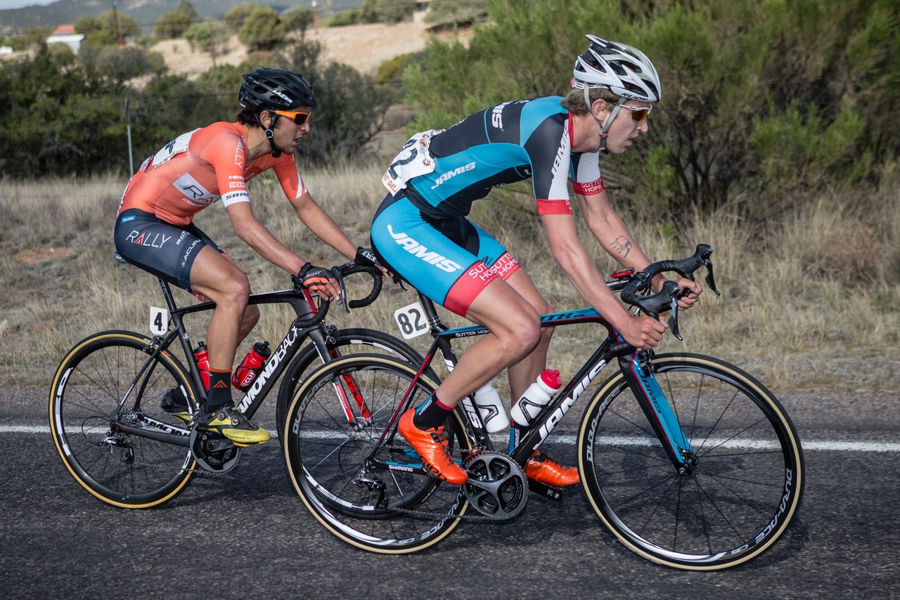 Kyle Murphy (Jamis) and Emerson Oronte (Rally) try to sneak off the front