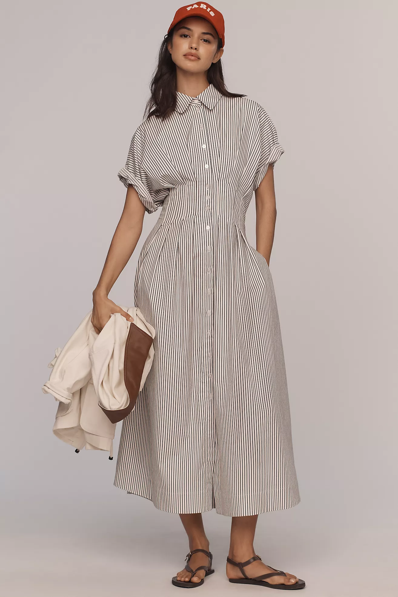 The Tobie Button-Front Pleated Shirt Dress by Exquise