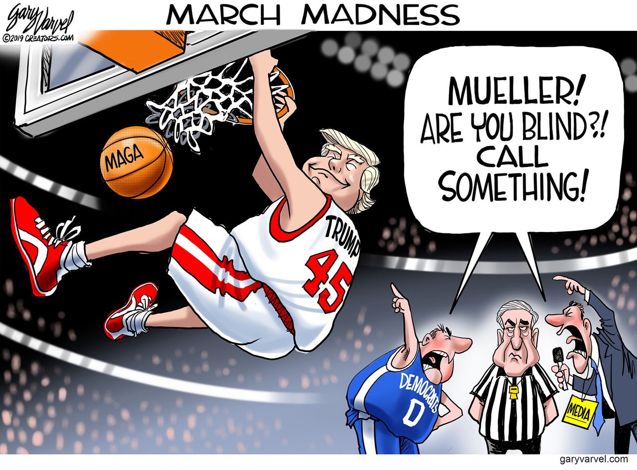 Political cartoon U.S. Trump mueller march madness