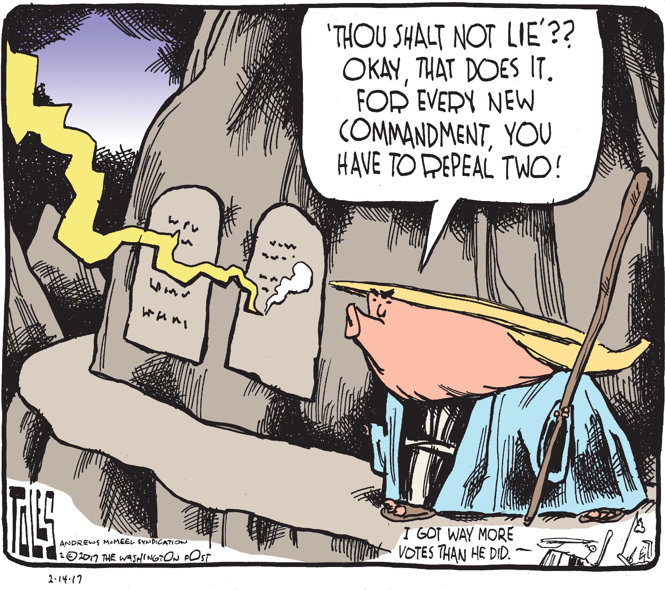 Political Cartoon U.S. President Trump lies Ten Commandments | The Week