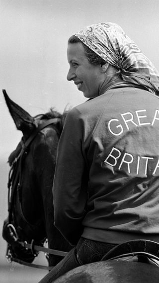 Princess Anne on horseback for Team GB at the 1976 Olympics