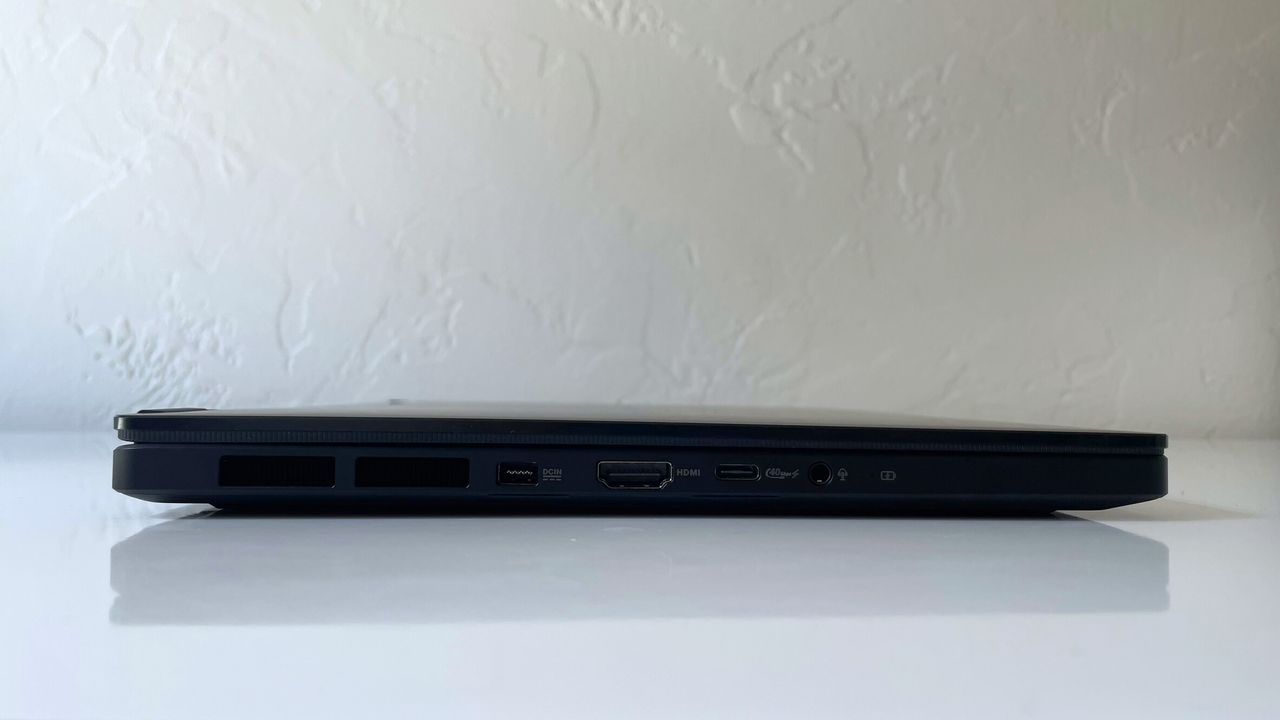 Close up of the ports on the left side of the Asus ProArt PX13