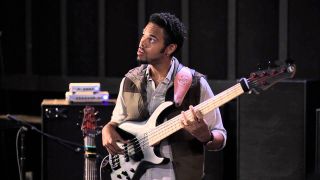 Robert 'Bubby' Lewis onstage for Gallien Krueger bass amps.
