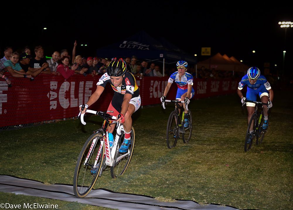 Sanne Cant winning the battle for third place against Georgia Gould and Catharine Pendrel