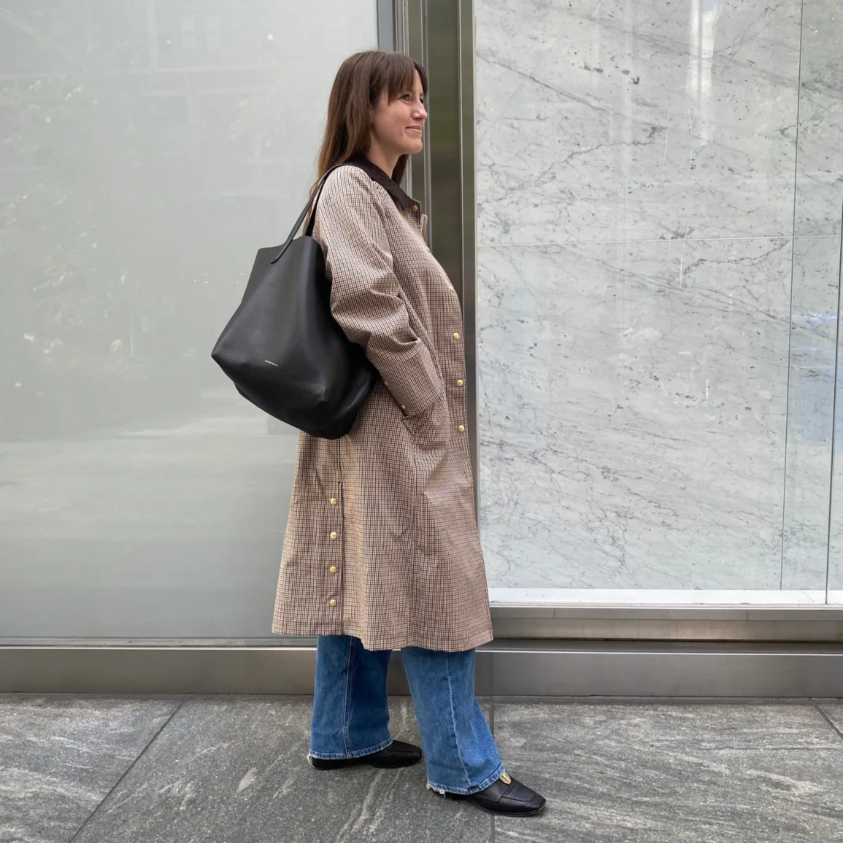 Halie LeSavage carrying the Mansur Gavriel Everyday Soft Leather Tote