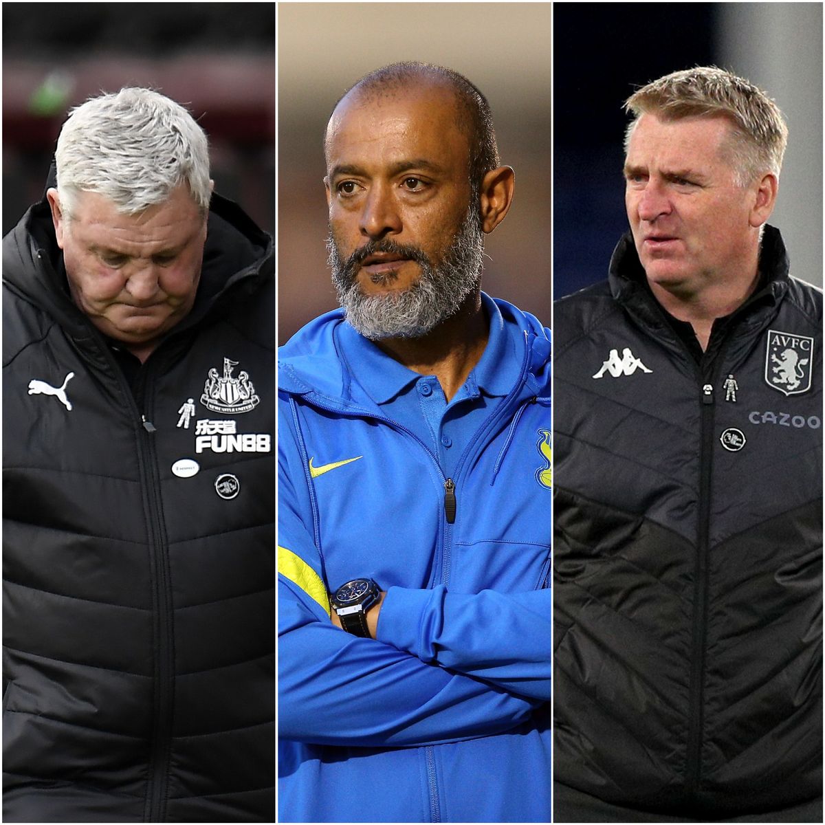 Steve Bruce (left), Nuno Espirito Santo (centre) and Dean Smith