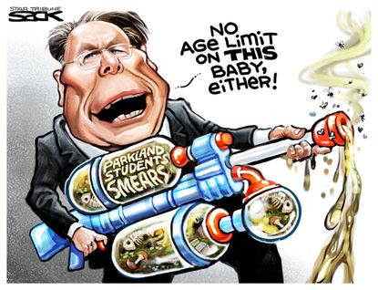 Political cartoon U.S. NRA Wayne LaPierre Parkland gun control David Hogg Emma Gonzalez