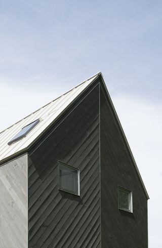 wood clad steep pitched roof detail in Vermont cabin