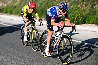 Remco Evenepoel crashes but seemingly uninjured at end of spectacular final breakaway with Jonas Vingegaard in Volta a Catalunya