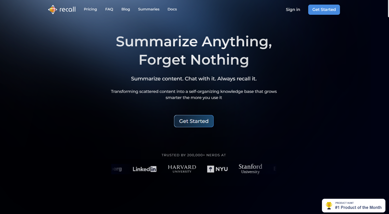 A screenshot of the Recall AI website
