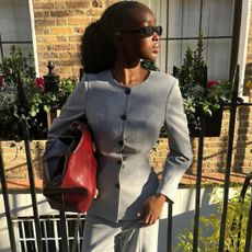 Mary wearing the M&S collarless blazer