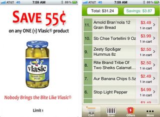 Promotional offers pop up when you walk in front of things that are on sale. Touch the Cart button to check and see what you have already scanned.