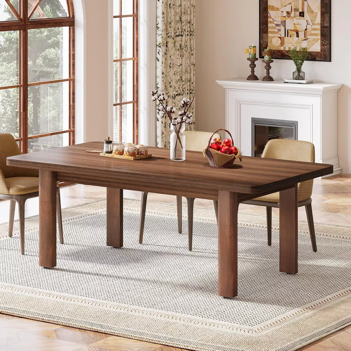 Tribesigns Farmhouse Wood Dining Table for 4-6 People, 63&amp;rdquo; Large Rectangle Kitchen Table, With Solid Wood Legs for Dining Room,brown
