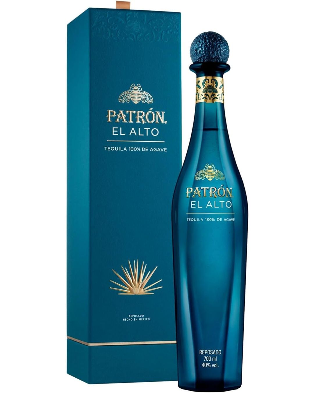 a bottle of patron el alto reposado tequila