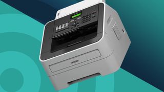 A brother device, one of the best fax machine picks, against a two-tone techradar background
