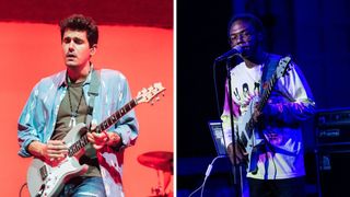 Left-John Mayer performs on stage at The O2 Arena on October 13, 2019 in London, England; Right-Justus West performs during Future X Sounds Concert at John Anson Ford Amphitheatre on August 31, 2019 in Hollywood, California