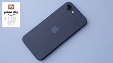 iPhone 16e on a blue background