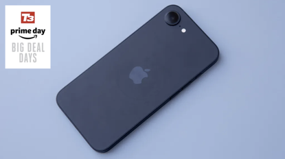 iPhone 16e on a blue background