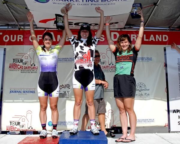 The stage 10 podium topped by Jackie Crowell (Team Type 1)