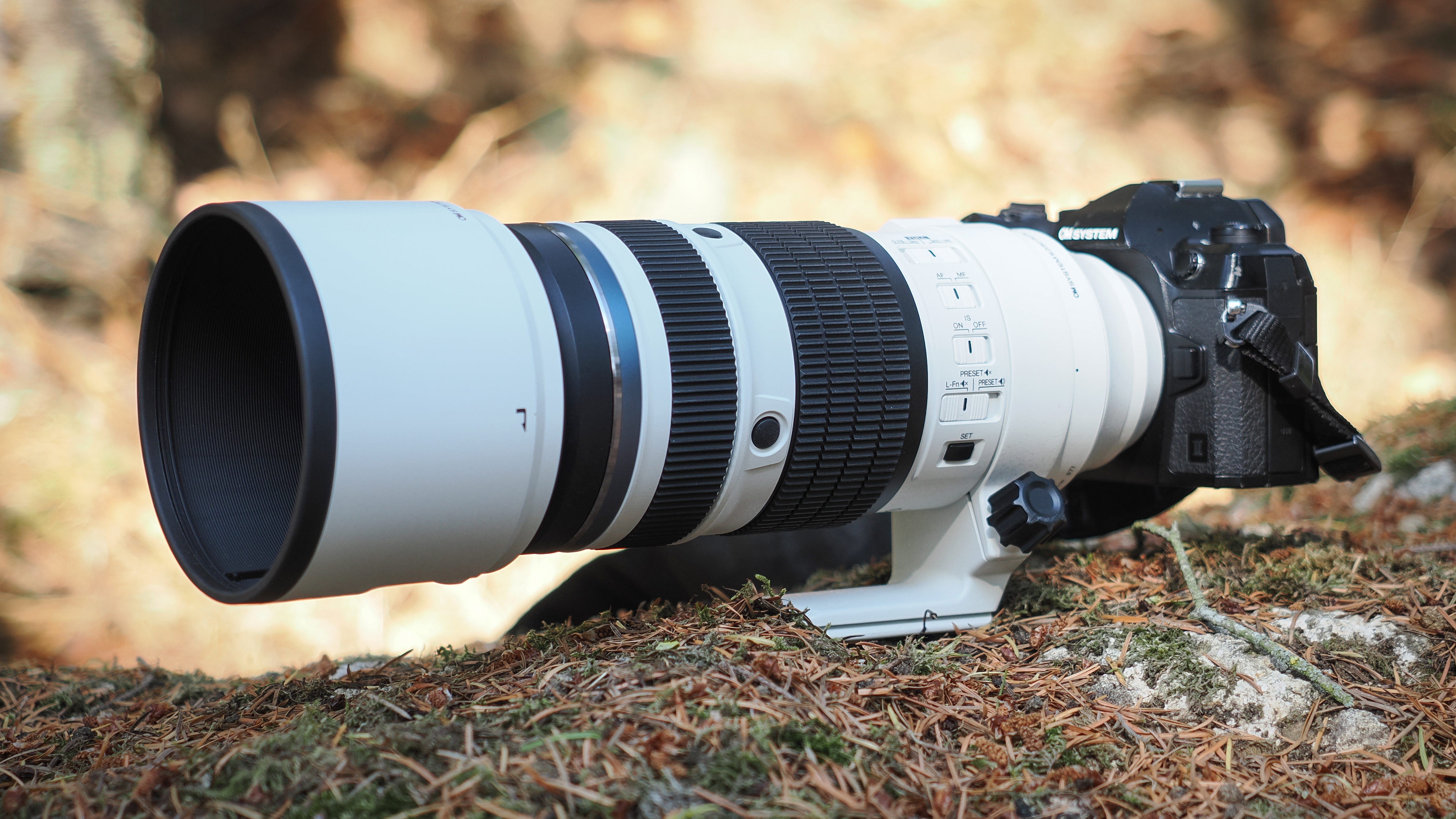The OM System M.Zuiko 50-200mm f/2.8 IS Pro lens, mounted to the OM System OM-1 Mark II, in an outdoor setting