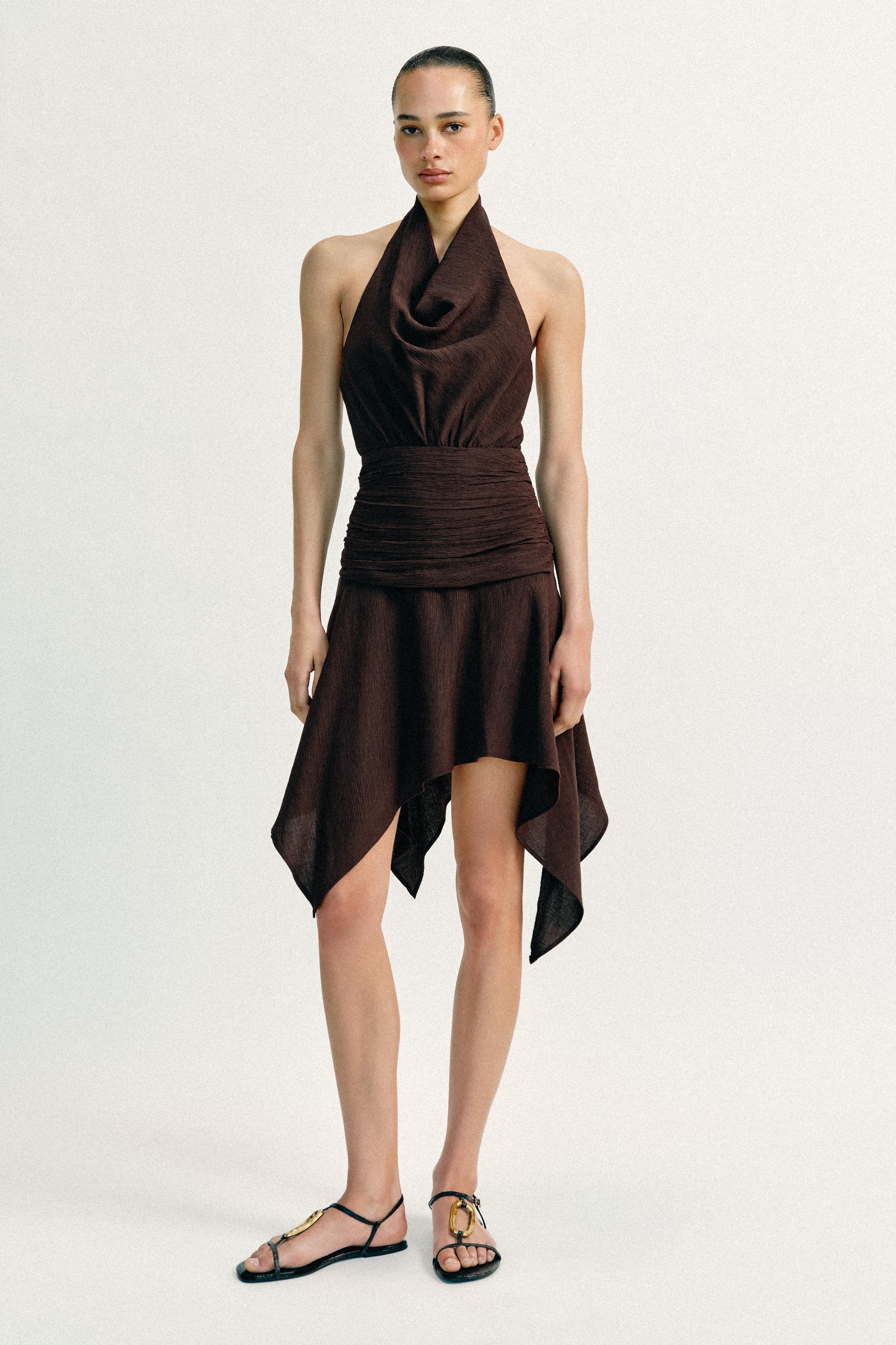 Asymmetric Hem Halter Mini Dress