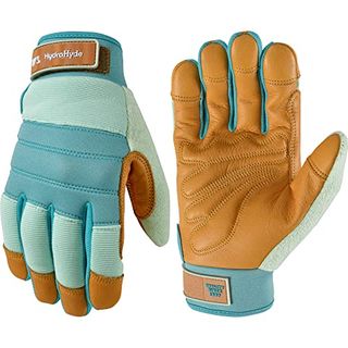 Women's Hydrahyde Water-Resistant Leather Palm Hybrid Work Gardening Gloves,blue Large (pack of 1),(wells Lamont 3250)