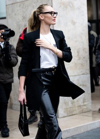 French street style - woman wearing a white t-shirt