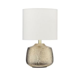 hammered metal lamp with white shade