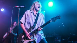 Sam Quartin from The Bobby Lees performs at La Maroquinerie on June 23, 2022 in Paris, France.