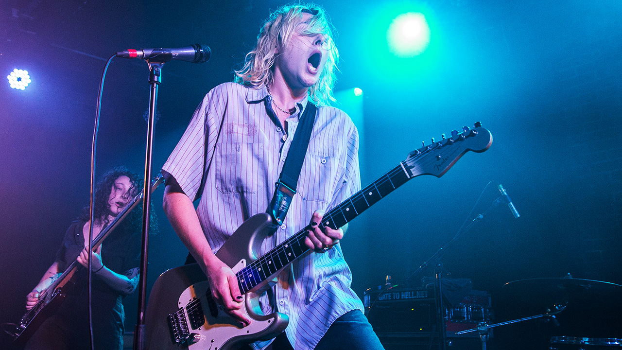 Sam Quartin from The Bobby Lees performs at La Maroquinerie on June 23, 2022 in Paris, France.