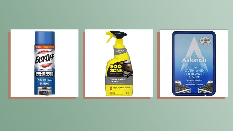 a collage of three of the best oven cleaners against a green background