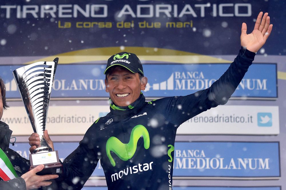 Nairo Quintana celebrates his stage win.