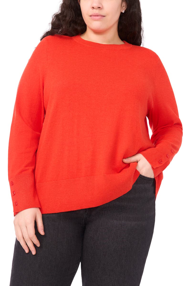 Button Cuff Cotton Blend Sweater