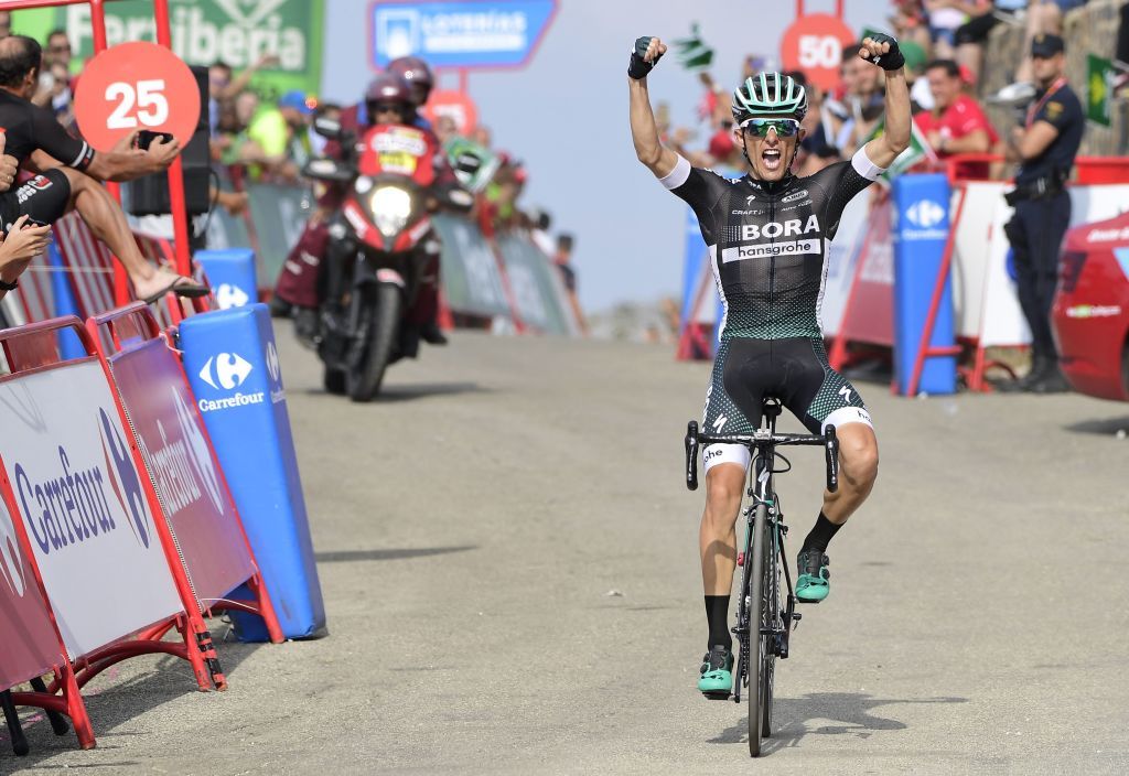 Rafal Majka celebrates his stage 14 win at the Vuelta a Espa&ntilde;a.