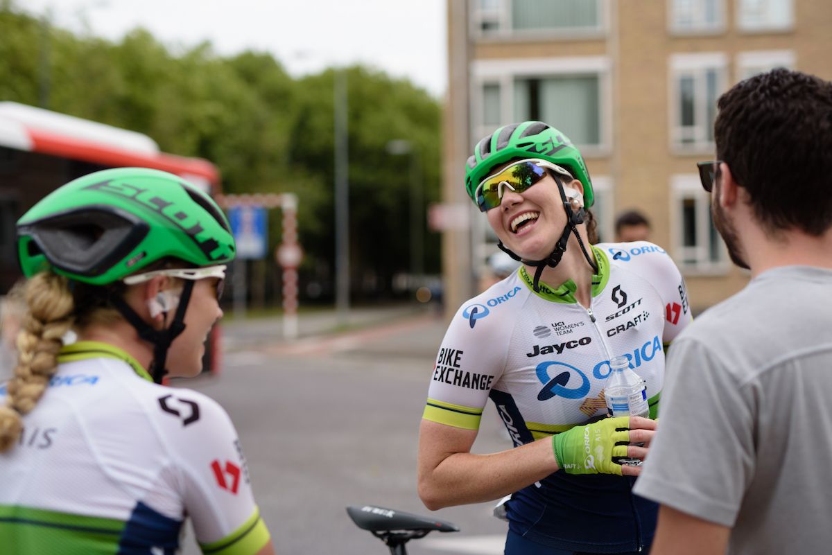 Celebration for Sarah Roy after her stage win