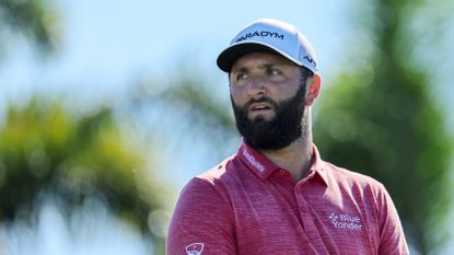 Jon Rahm looks on from the 17th tee during the final round of the 2023 Sentry Tournament of Champions 