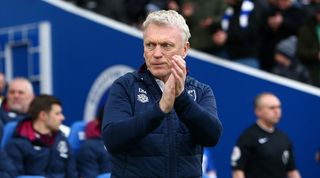 West Ham manager David Moyes applauds during his side's 4-0 loss at Brighton in March 2023.