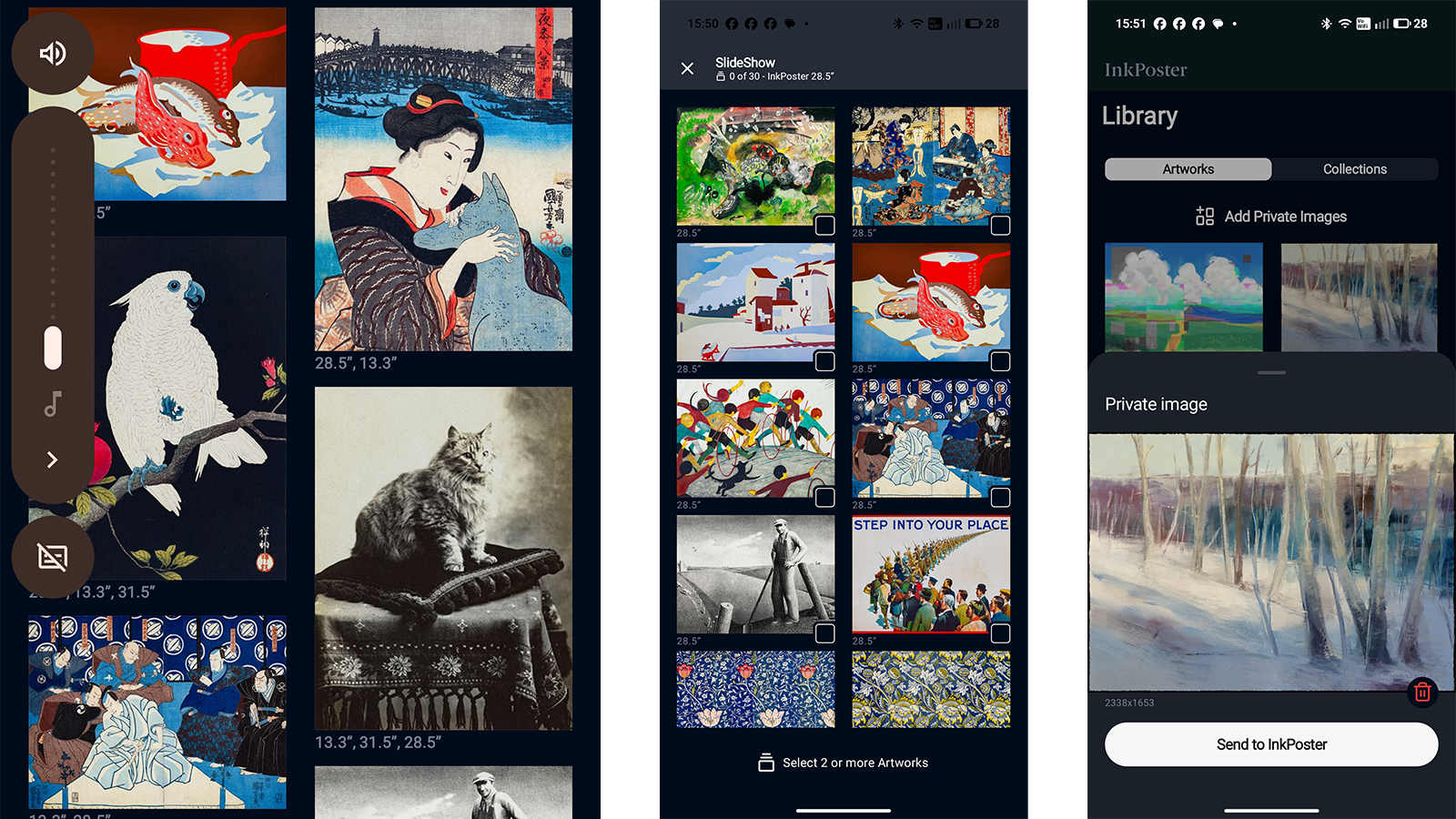 Revisión de carteles en tinta; Arte en la aplicación