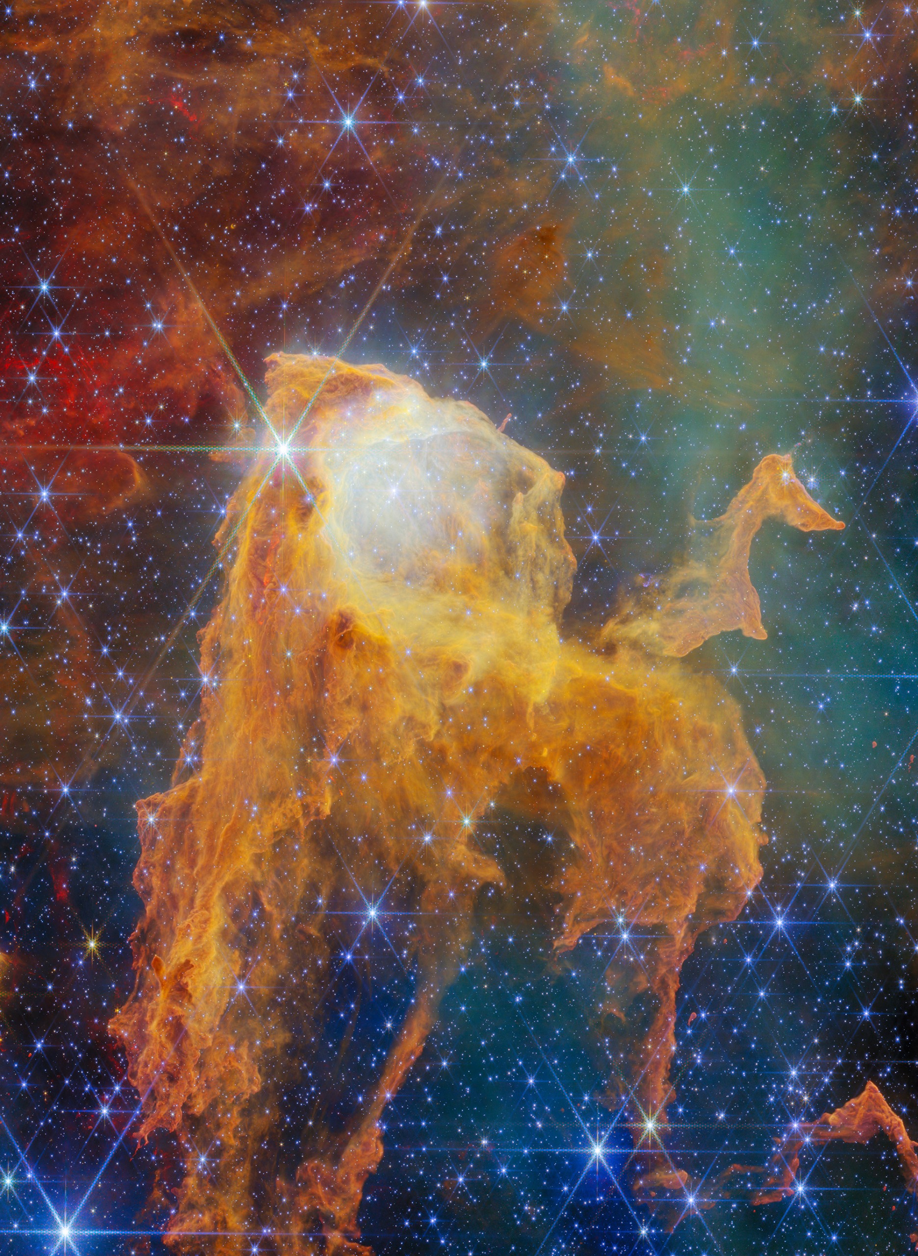 Orange gas floats in deep space.